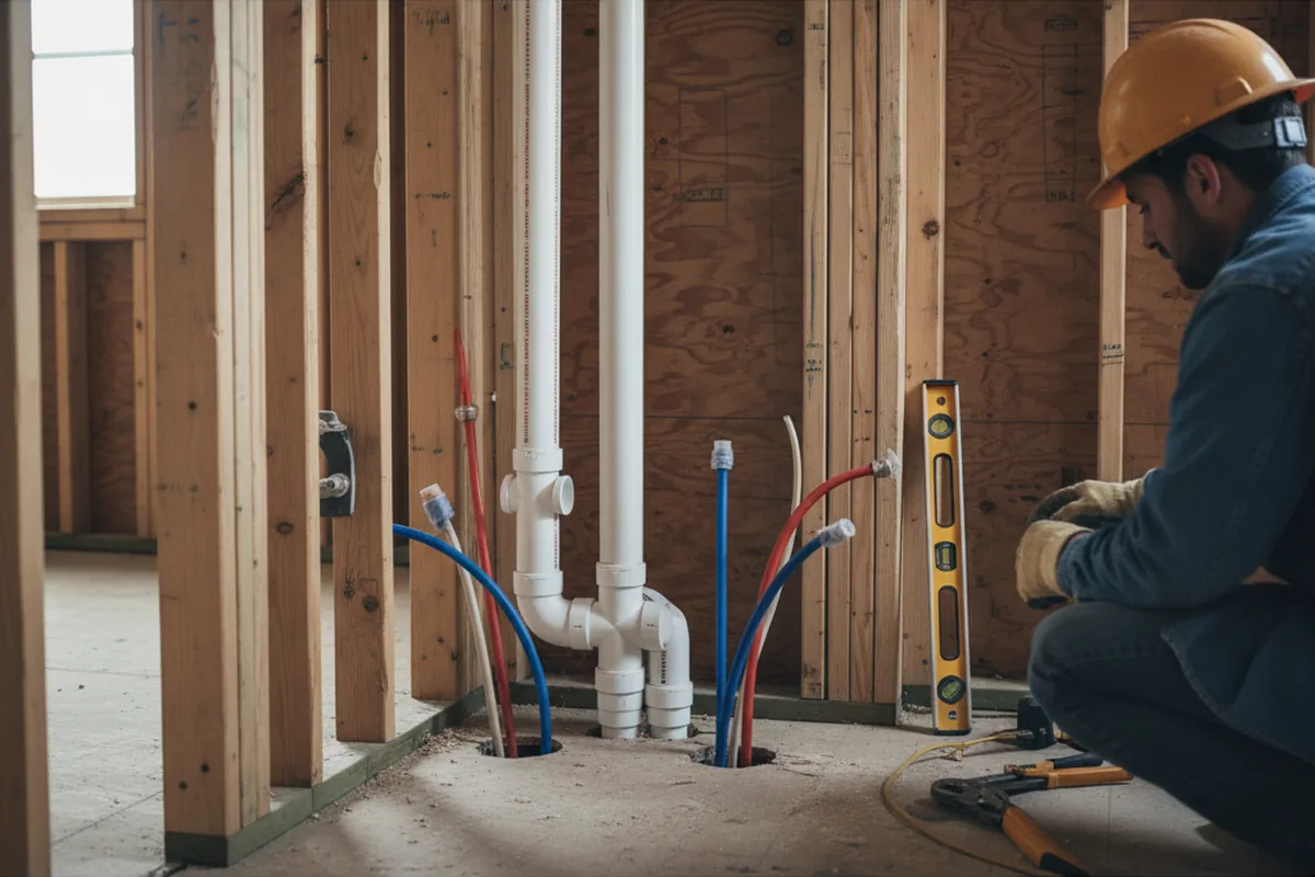 Drain and supply rough-in during Sump Pump Repair in Dewitt